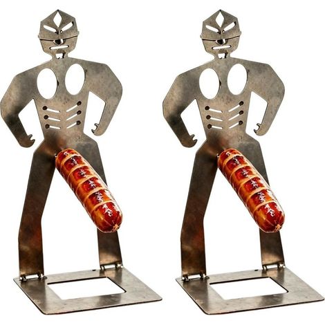 Lot de 2 supports à saucisses pour barbecue, hot-dog en acier inoxydable, appareil de cuisine d'extérieur pour barbecue, pique-nique, camping, feu de camp (1/5)