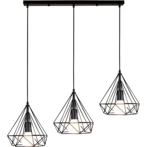 3 Lumières Suspension Luminaire Rétro Lustre Antique Diamant Plafonnier Noir Industriel Métal Vintage 25 CM (1/4)
