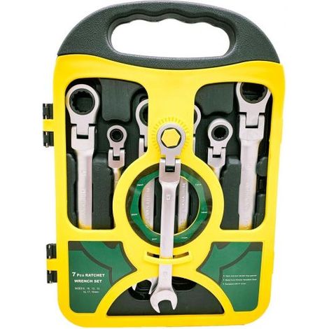 KIT SET A CRICCHETTO 7 CHIAVI ACCIAIO COMBINATE SNODABILE VARIE MISURE (1/2)