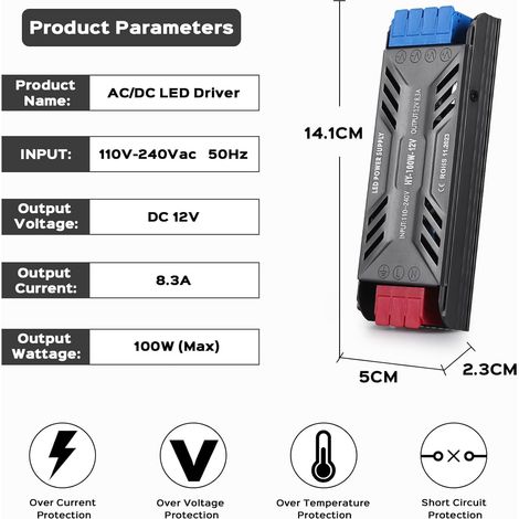 Trasformatore LED 220V 12V Convertitore DC 100W Driver LED Adattatore di alimentazione ultra sottile 8,3A, alimentatore a bassa tensione da 220 V CA a 12 V Trasformatore LED a tensione costante (1/4)
