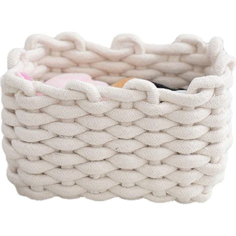Panier de rangement en corde épaisse tissée, panier de rangement en corde de coton, 191512 cm, blanc (1/5)