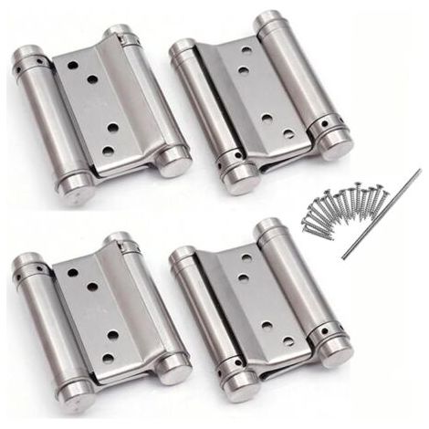 Lot de 4 charnière paumelle portes va-et-vient ressort double action acier inoxydable saloon western, 75 mm (Charge Jusqu'à 15kg)