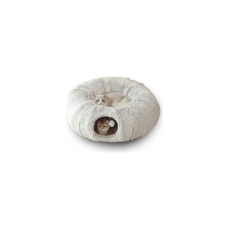 Lit tunnel pliable en peluche grise pour chat (1/5)
