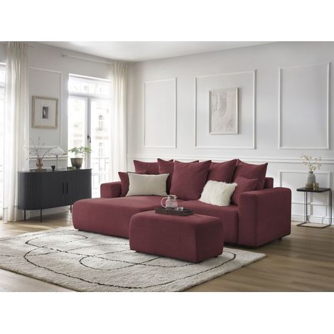 BOBOCHIC - Canapé d'angle convertible coffre ATILLA tissu chiné avec pouf Angle gauche Rouge (1/5)