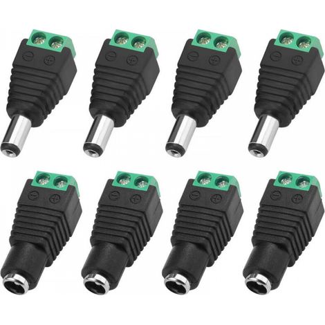 4 Paire 5.5 X 2.1mm 12V DC Connecteur d'alimentation Mâle et Femelle, Fiche Prise Adaptateur Vis Borne Connecteur (1/4)