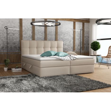 Boxspringbett Schlafzimmerbett ARTURO 140x200cm Stoff Soro Beige (1/2)