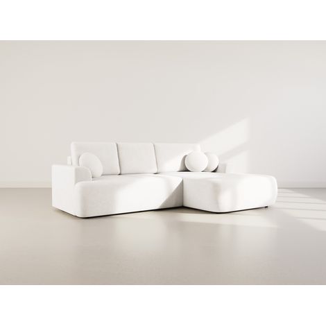 Candela - ecksofa rechts 4-sitzer - schlaffunktion und bettkasten - aus bouclé-stoff - beige