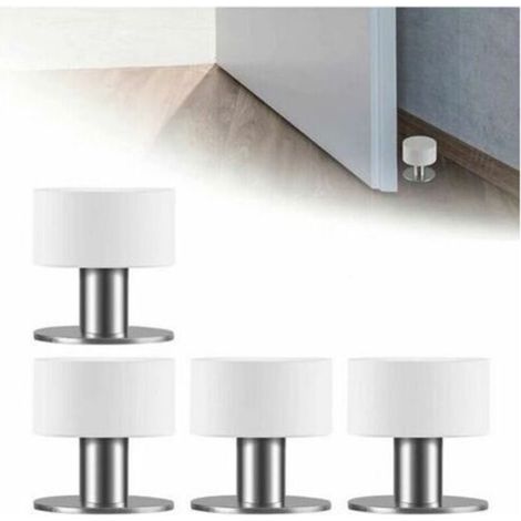 4 Pieces Adhesive Wall-Mounted Door Stoppers, SL.GT Door Stoppers, Stainless Steel Floor Door Stoppers with Shock-Absorbing Rubber, 3M Double-Sided Adhesive Tape (1/5)