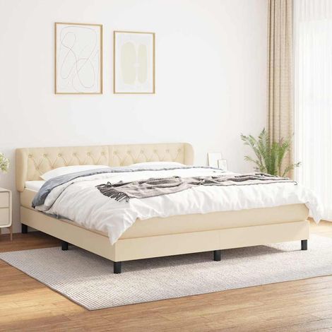 Sommier à lattes de lit avec matelas Crème 160x200 cm Tissu (1/5)