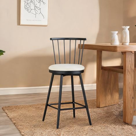 Tabouret de bar vintage en métal blanc avec dossier Windsor en PU (1/5)