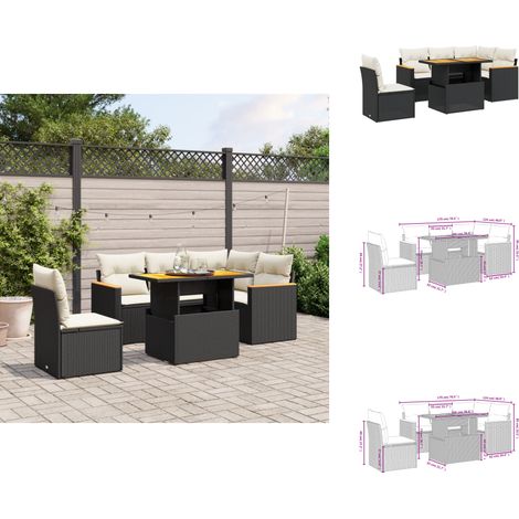 Salon de jardin 6 pcs avec coussins noir résine tressée - Ensemble Salon De Jardin - Meuble Extérieur - Résine Tressée - Rotin Synthétique - Table Extensible (1/4)