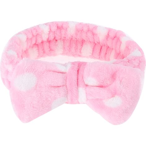 Bandeau De Sport En Forme De Nœud - Doux Et Élastique Pour Lavage De Visage Et Maquillage - Rose À Pois Blancs - Lot De 1 (1/5)