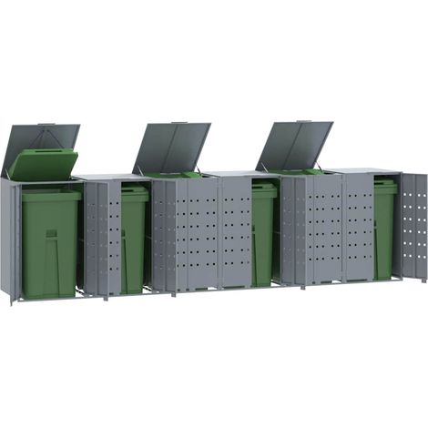 vidaXL Rangement à roulettes pour poubelles pour 6 bacs gris acier