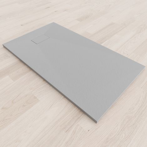SMC Duschwanne Duschtasse mit Anti-Rutsch Flach mit Steinoptik Grau inkl. Ablaufgarnitur 140x80 cm