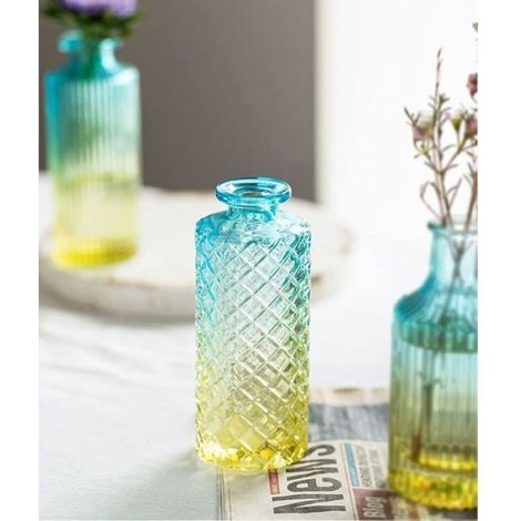 Vase - Verre Pressé - Dégradé Transparent - Pour Décoration Table Maison Mariage Fête - 13 cm - 1 Pièce (1/5)