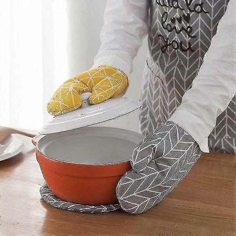 Lot de 2 gants de cuisine en coton et lin, design simple, gants isolants thermiques, best-seller : gants résistants à la chaleur, gants de pâtisserie en coton et lin (bl) (1/2)