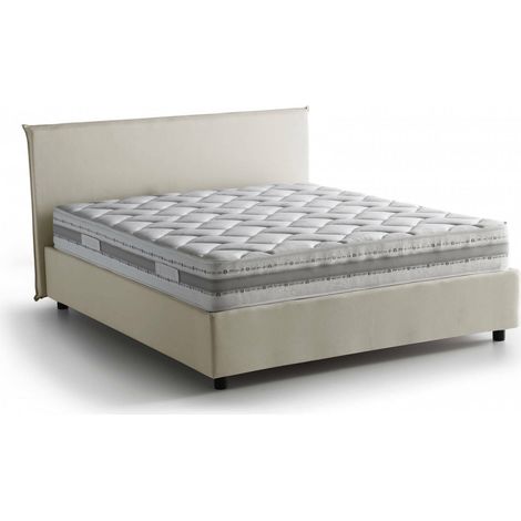 Talamo Italia - Letto alla francese Alion, Letto contenitore in tessuto, Apertura frontale, Con materasso Cm 140x190 incluso, 100% Made in Italy, Beige