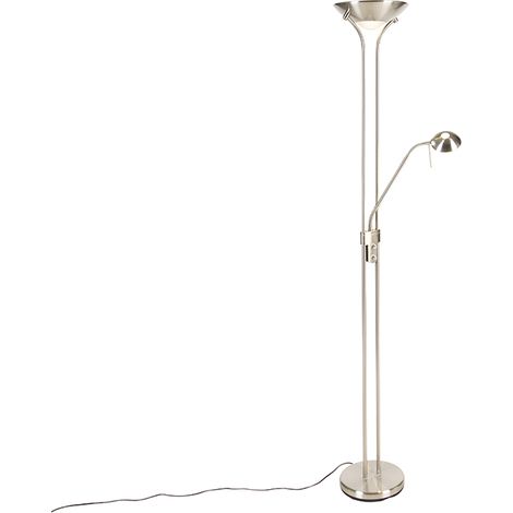 Stehleuchte Stahl mit Leselampe inkl. LED und Dimmer - Diva