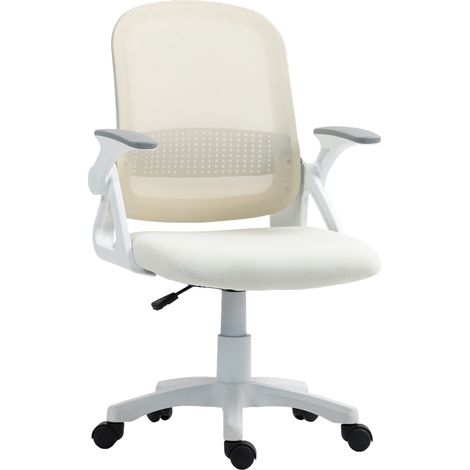 Sedia da ufficio ergonomica, sedia da ufficio in rete con braccioli ribaltabili, altezza regolabile, bianca
