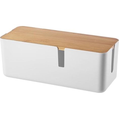 Scatola portacavi con coperchio in bambù, organizer per cavi, scatola, contenitore per nascondere i cavi, organizzare i fili sparsi (bianca) (1/4)