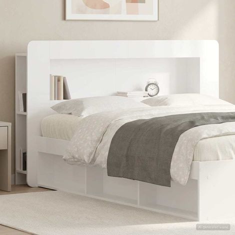 vidaXL Cabinet de Tête de Lit Blanc brillant Bois d’ingénierie (1/5)