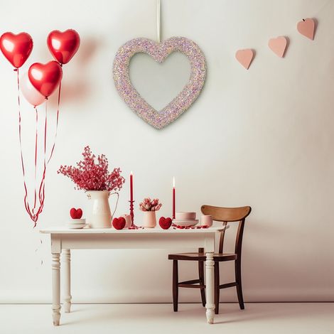 Guirlande En Forme De Coeur - Guirlande Décorative En Tissu Soyeux Pour Porte Frontale Mur Fenêtre Cheminée - Idéale Pour Saint-Valentin Mariage Fête Anniversaire - 30 x 30 cm (1/4)