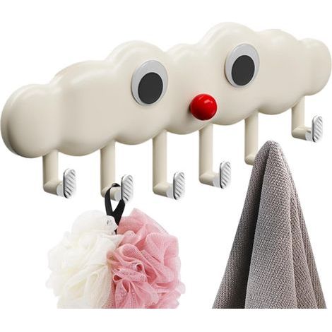 Crochet mural pour peignoir, support mural créatif avec motif nuage, crochets pour serviettes de bain, chapeaux, clés, chambre, salon, sac, manteau, bureau, douche, (1/5)