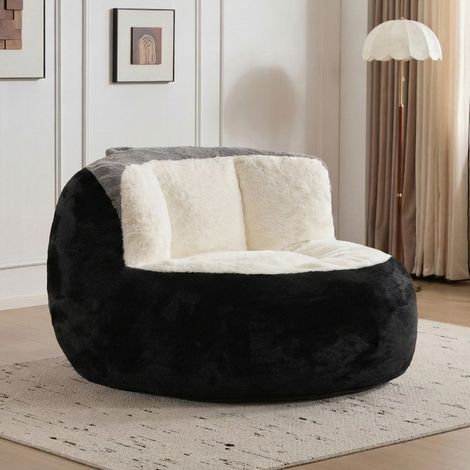 Fauteuil poire XXL en tissu douillet multicolore, rembourrage en mousse déchiquetée, dossier ergonomique, poignée et dessous antidérapant, sans montage – CHICFURN (1/5)