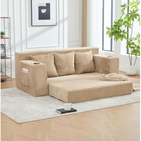 Divano modulare 172x87x64 cm in velluto a coste kaki con portabevande - MEUBLIV (1/5)