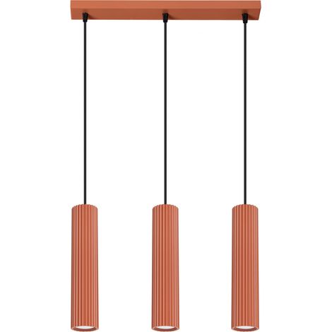 Moderne ockerrote Hängeleuchte mit drei geriffelten Röhren für die Kücheninsel, 3xGU10 10W Carbon, Sollux Lighting (1/5)
