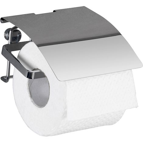 WENKO Porte papier toilette Premium, dérouleur papier toilette mural, acier inox, 12,5x9x13 cm, brillant (1/5)