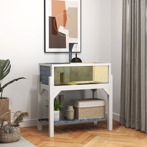 Maison sur pieds 2 zones toit ouvrant zone interactive gris pour tortues terrarium tortue terrestre 84.5 x 47.5 x 90 cm aménagement intérieu