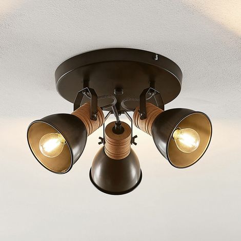[NEUWERTIG] B-Ware Lindby Arina Deckenrondell Rund Holz 3 Fl. Deckenlampe Deckenstrahler Strahler