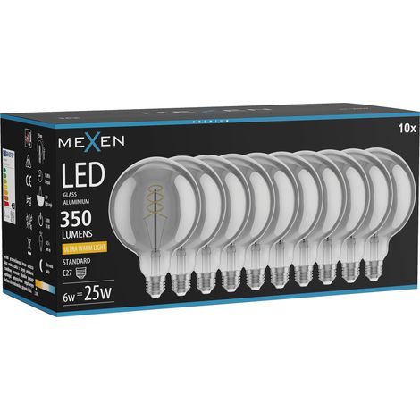 Mexen Vintis 10x Ampoule filament spirale LED E27, G125, 6W, Chaude - 2200K, 350 lm, fumée - L168-E27-0622-70x10 (1/5)