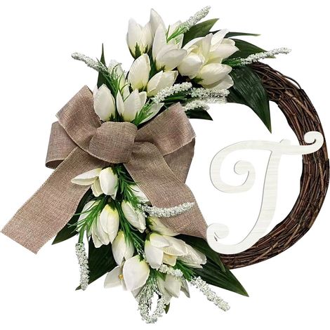 Guirlande Porte - Guirlande En Rotin Avec Lettres Blanches - Style Ferme - Pour Porte D'Entrée Fenêtre Mur - 40 Cm - 1 Pièce (1/5)