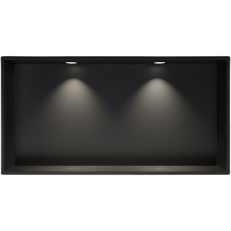 Wandnische Edelstahl Bernstein NT206010X mit LED-Spot 20x60x10 cm Schwarz 2x Spot Einbaurahmen Schwarz matt