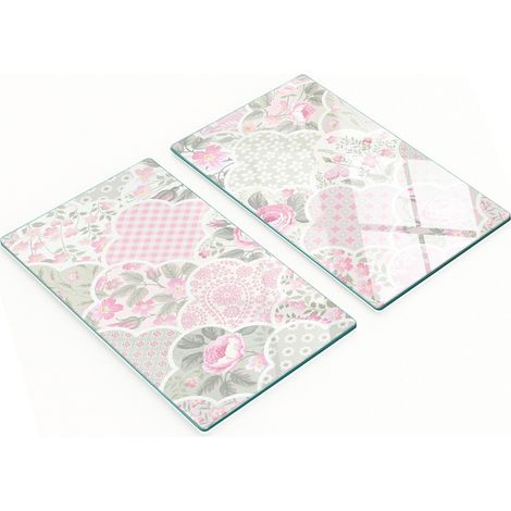 Tableros de vidrio decorativos multifuncionales para cocina con rosas y adornos, 2x30x52 cm.
