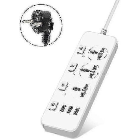 Multiprise avec protection contre les surtensions 5V 2,1A, dotée de 3 prises et de 3 ports USB. (1/5)