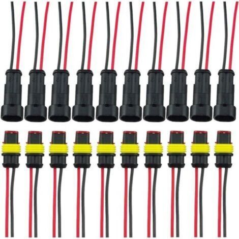Fiche Etanche, Électrique Prise Mâle et Fem, AWG Connecteur Etanche Electrique (2 Broches avec Fil × 10 Kits) (1/5)