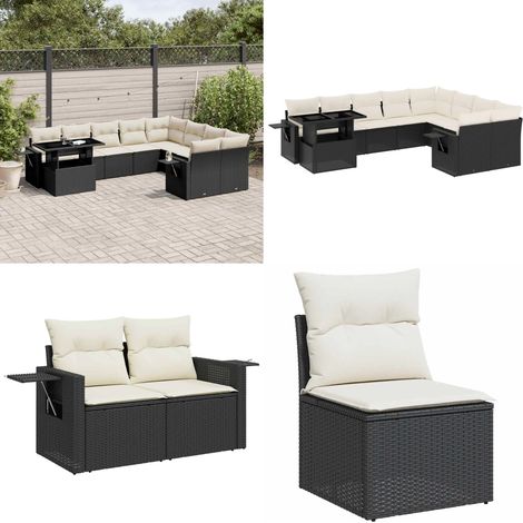10-tlg. Garten-Sofagarnitur mit Kissen Schwarz Poly Rattan - Gartenmöbel Set - PE-Rattan Möbel - Outdoor Lounge - Gartenlounge - Terrassenmöbel - Home & Living (1/5)