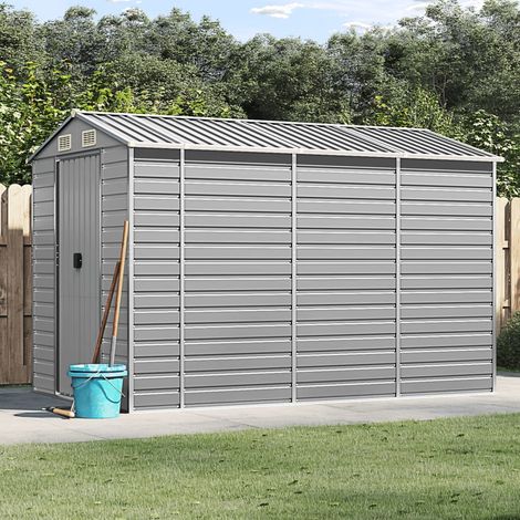 Abri de jardin-Remise Cabane pour outils gris clair 191 x 300 x 198 cm en acier galvanisé (1/5)