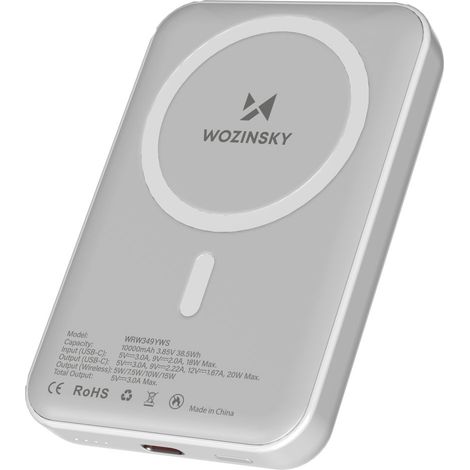 Batterie externe magnétique 10 000 mAh avec câble USB-C de 25 cm - Blanc (1/5)