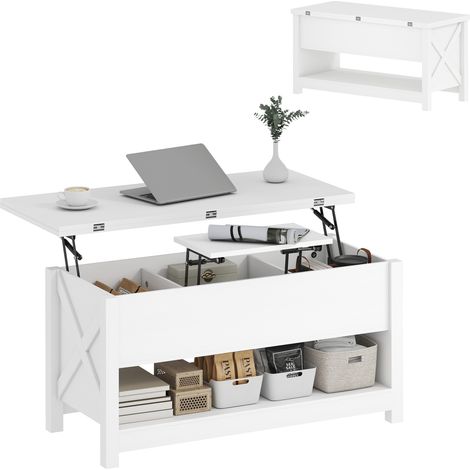 HOMCOM mesa de centro elevable y extensible, mesa de salón con compartimentos ocultos, estante abierto, para comedor, oficina, 100x90x64 cm, blanco (1/5)