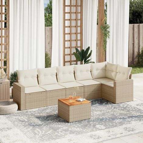 Set sofás de jardín 7 piezas y cojines ratán sintético beige vidaXL (1/5)