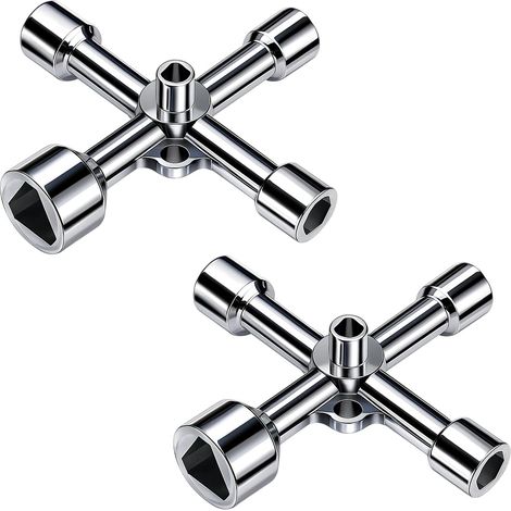 2 PCS Clés Triangulaires Multifonctions 4 Voies, 5 Tailles 5/8/9/10/13mm, Clé Triangle Compteur EDF Poubelle Électrique Gaz Eau, Clé Pompier Triangle Universelle en Alliage de Zinc (1/5)