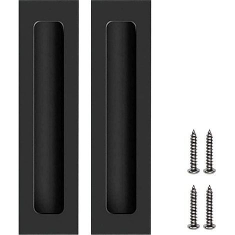 2 poignées de porte de meuble noires, poignées de porte coulissante encastrées invisibles avec vis (1/5)
