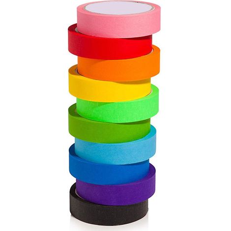 10 rouleaux de ruban adhésif coloré arc-en-ciel, 10 couleurs, 20 m de long, facile à déchirer, pour la décoration intérieure. (1/5)