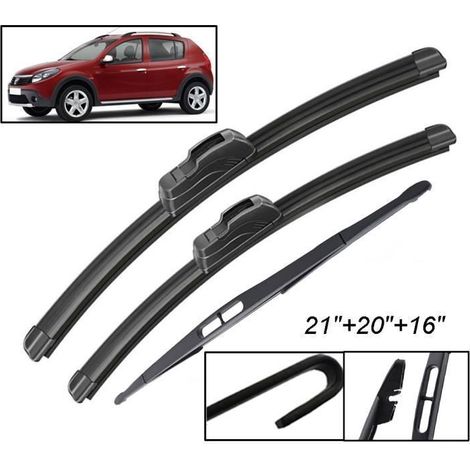 KLVGTIFS PULot de 3 Balais d'essuie-glace avant et arrière pour Sandero MK1 Renault Sandero MK1 2007 2008 2009 2010 2011 2012