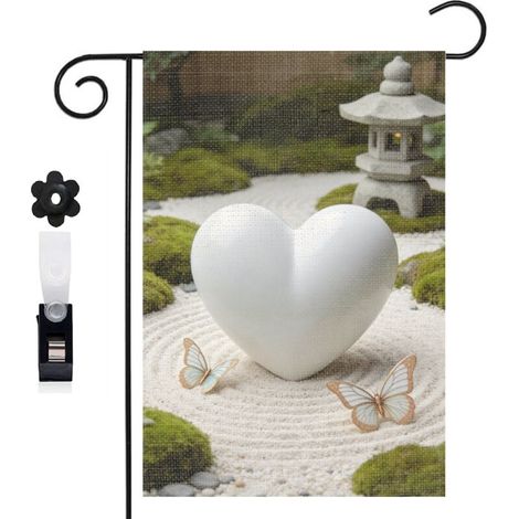Drapeau vertical ambiance féerique et cœur floral 30 x 45 cm décoration jardin d'été (1/5)