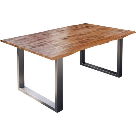Esstisch Baumkante Massiv Mango naturfarben 160 x 85 silber U-Gestell DORA (1/5)